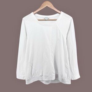 Sundance Womens Long Sleeve Cotton Top Sz Medium White Asymmetric Hems Swiss Dot